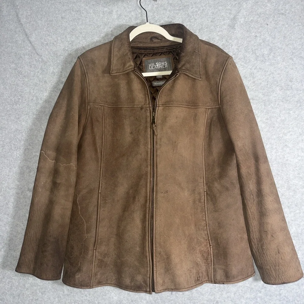 Y2K Wilsons Leather Brown Nubuck Patina Thinsulate Jacket Women's XL Retro‎ 90's